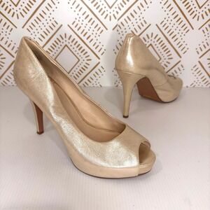 Nine West Peep Toe Platform Heels Gold Metallic‎ Stiletto Pumps Women Size 8.5